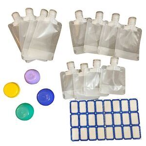 Travel Pouches for Toiletries New Refillable 12 Pouches and 4 Jars Containers